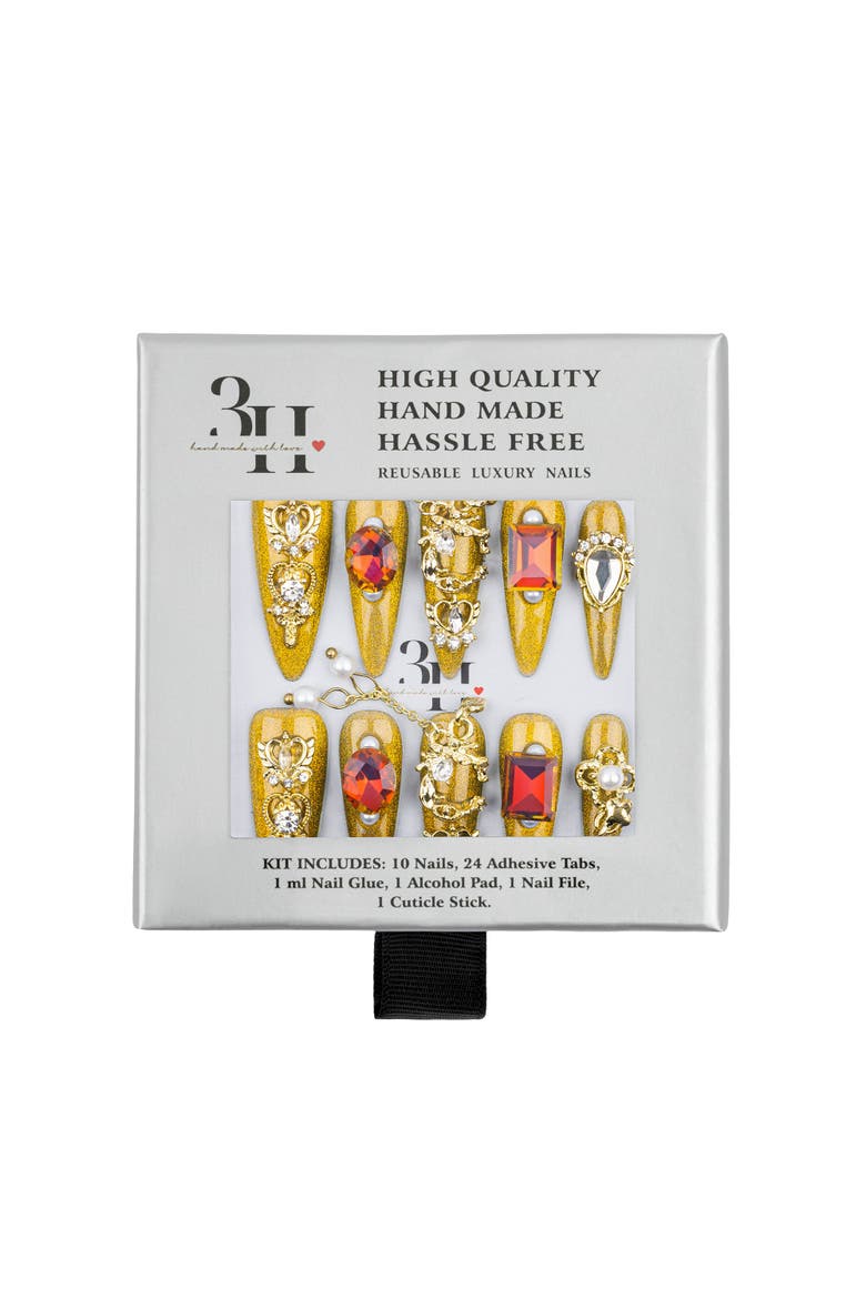 Crown Jewels Luxury Handmade Press On Nails, Alternate, color, gold, stiletto, long nails