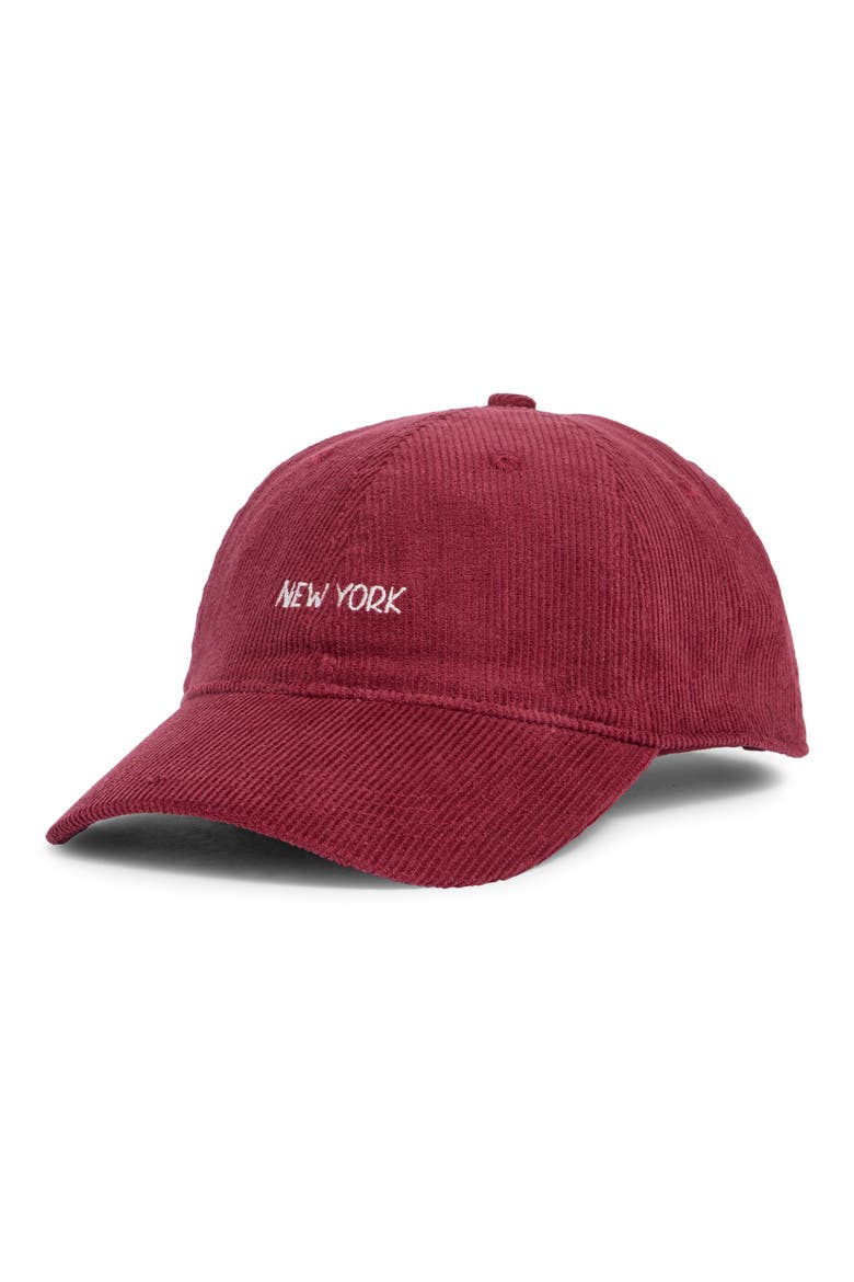New York Cotton Corduroy Baseball Cap, Main, color, BURGUNDY