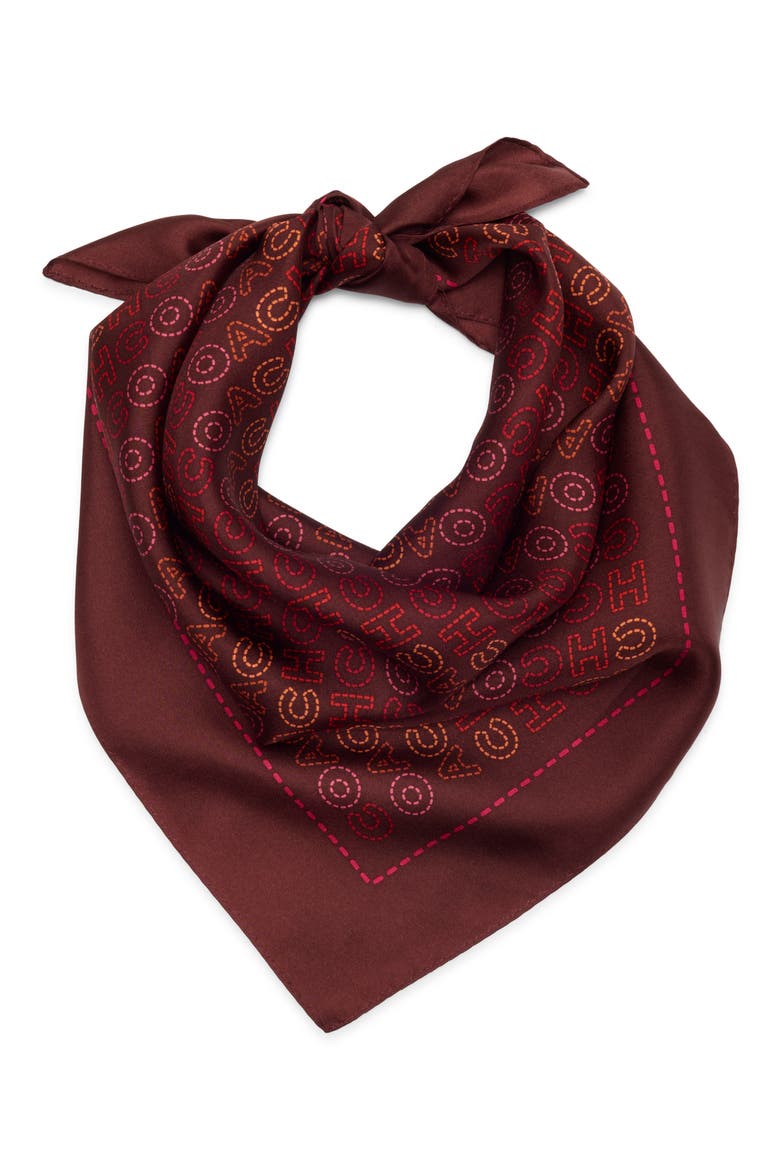 Logo Square Silk Scarf, Alternate, color, BURGUNDY
