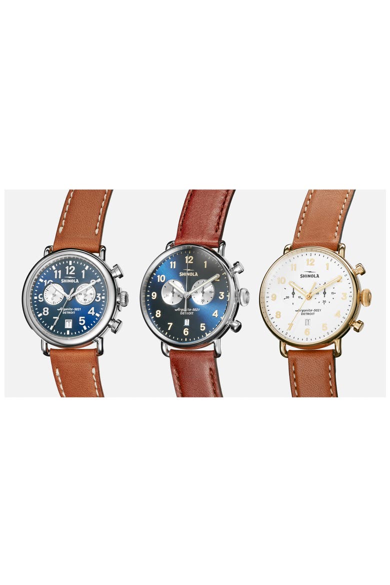 The Canfield Chrono Leather Strap Watch, 43mm, Alternate, color, TAN/ WHITE/ GOLD