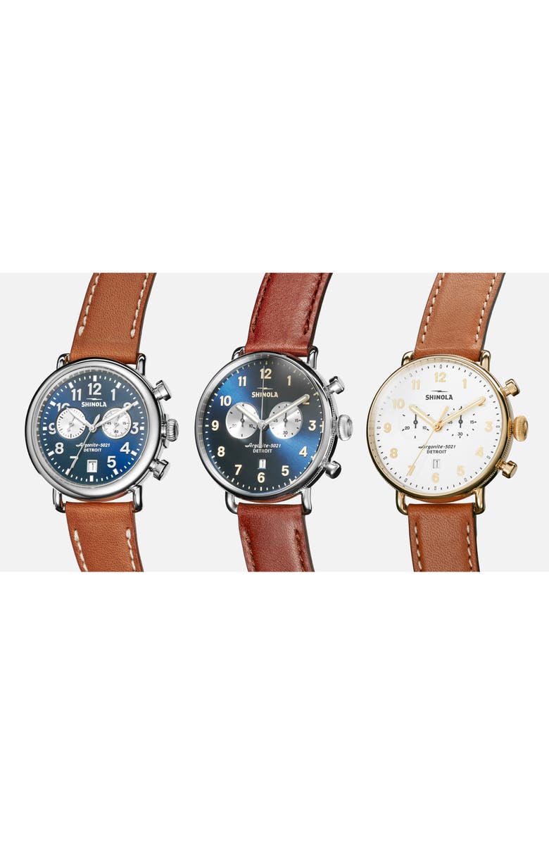 Shinola The Canfield Chrono Leather Strap Watch, 43mm, Alternate, color, Tan/ White/ Gold