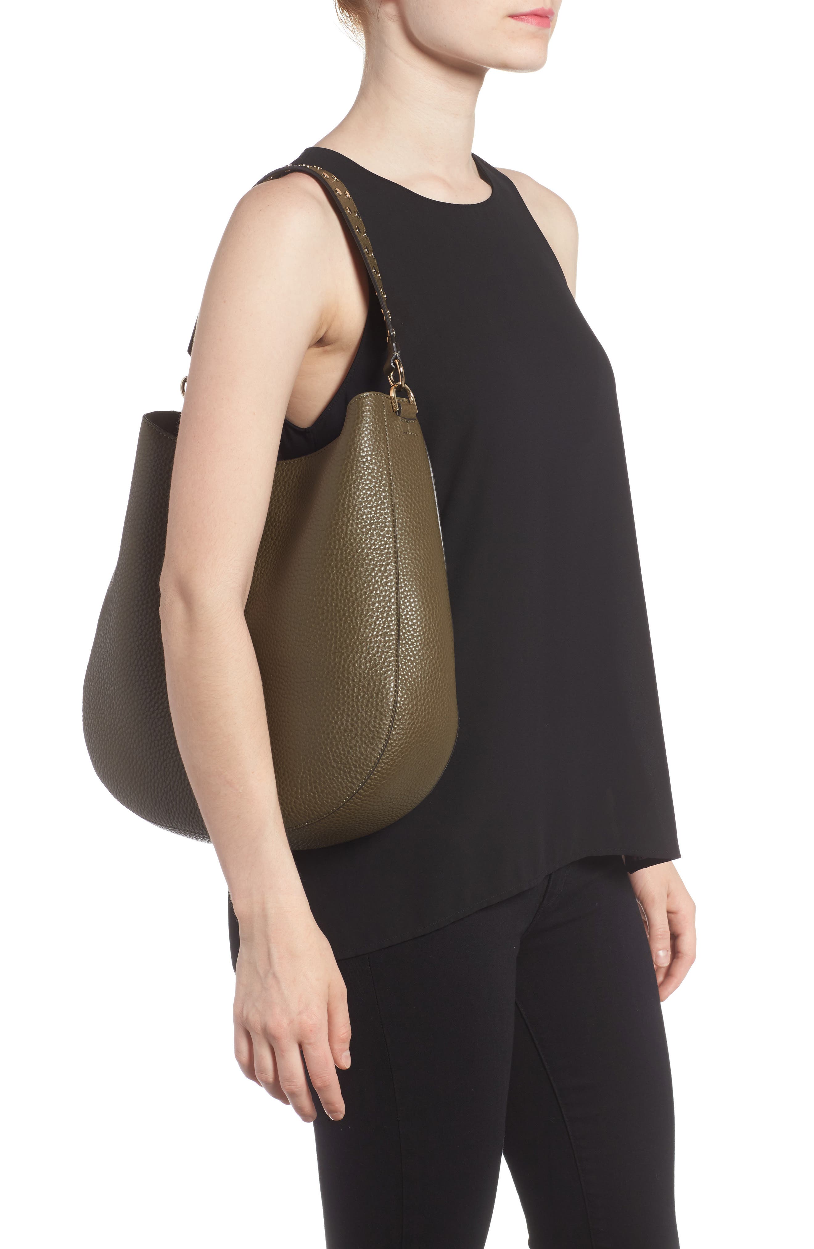 Unlined Convertible Leather Hobo (Nordstrom Exclusive), Alternate, color, MOSS/ LIGHT GOLD HARDWARE