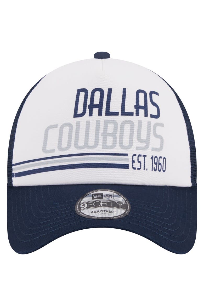 Men's New Era White/Navy Dallas Cowboys Stacked A-Frame Trucker 9FORTY Adjustable Hat, Alternate, color, White