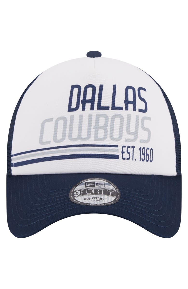 New Era Men's New Era White/Navy Dallas Cowboys Stacked A-Frame Trucker 9FORTY Adjustable Hat, Alternate, color, White