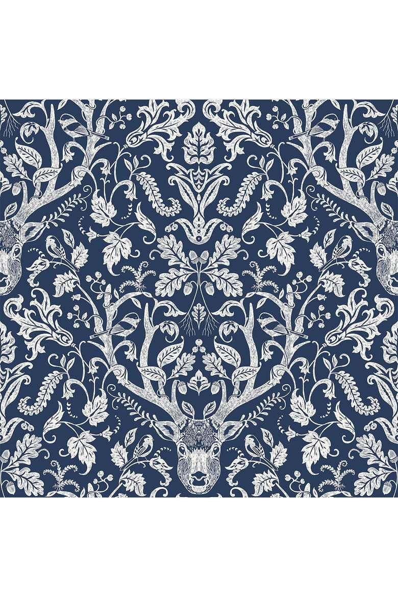 Navy Escape to the Forest Peel & Stick Wallpaper, Main, color, BLUE