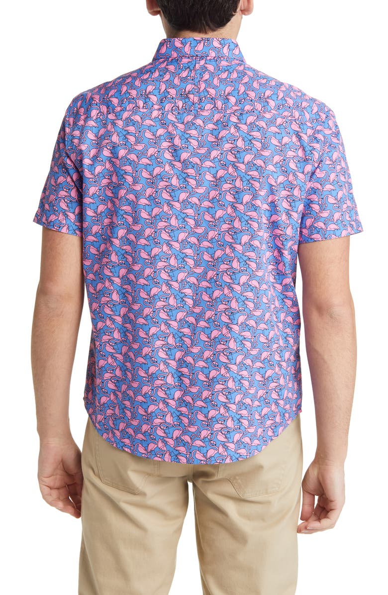 Johnston & Murphy Flamingo Print Short Sleeve Button-Down Shirt, Alternate, color,