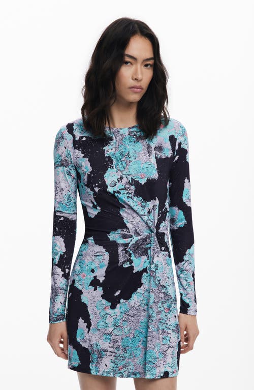 Desigual Lacroix Print Long Sleeve Twist Detail Minidress In Blue