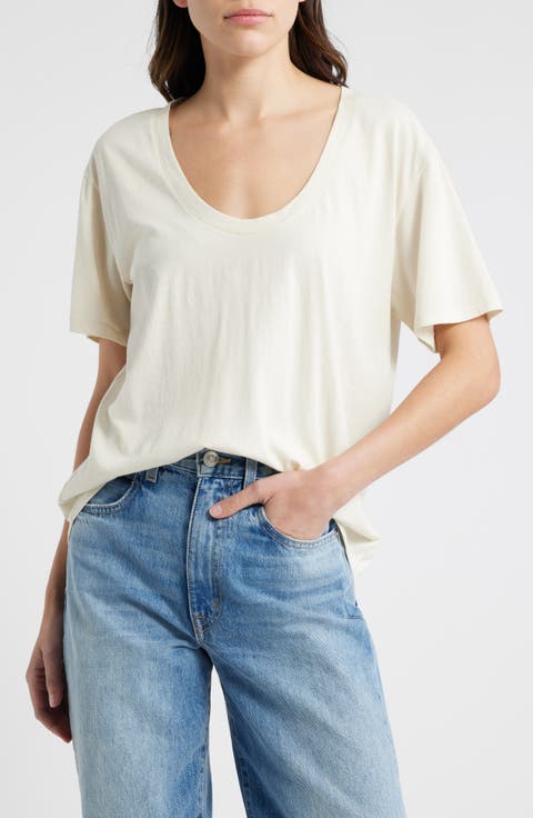Relaxed Scoop Neck Cotton T-Shirt