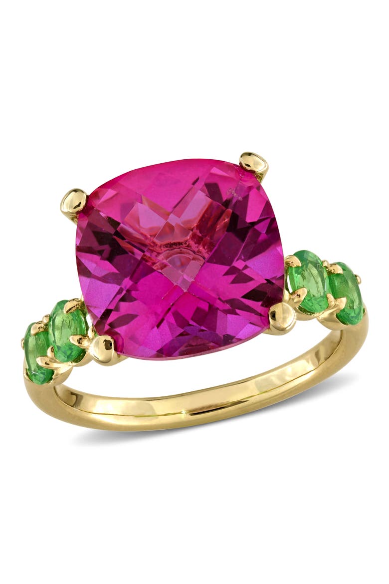 Pink Topaz & Tsavorite Ring Yellow Plated, Main, color, Pink Topaz