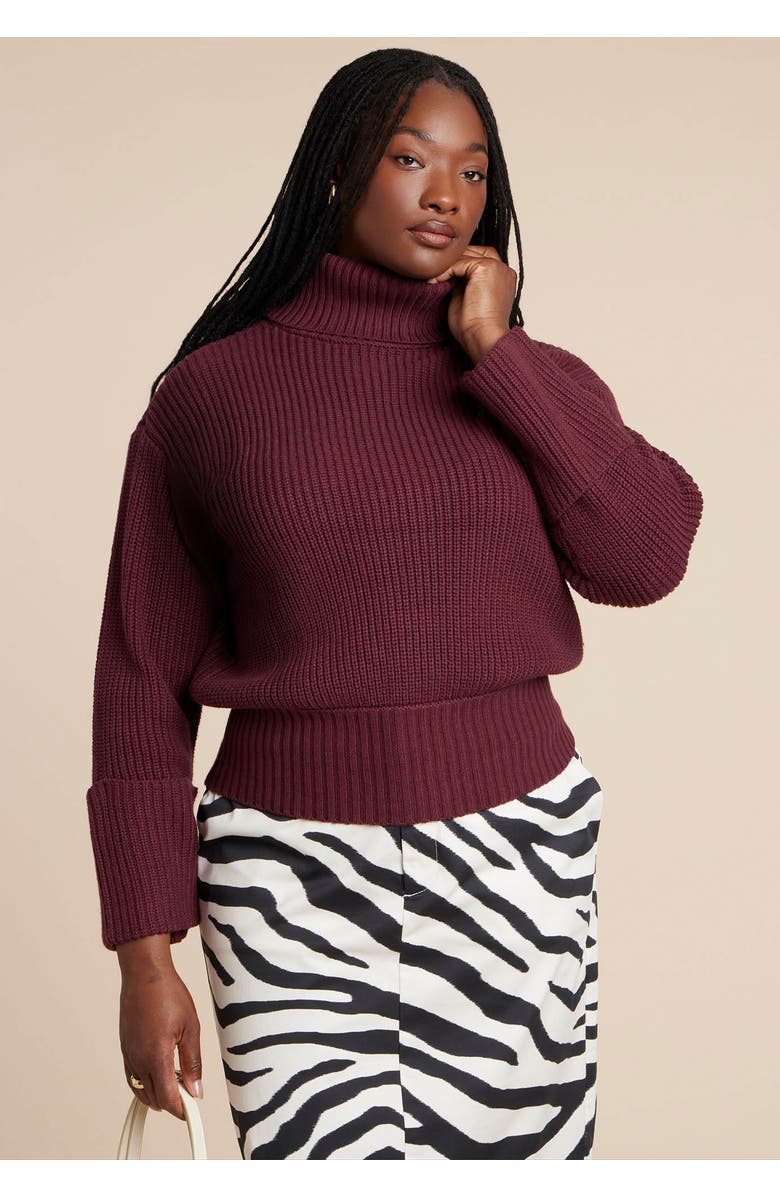 ELOQUII Cuffed Turtleneck Sweater, Main, color, Tawny Port