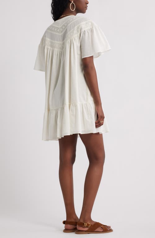 Treasure & Bond Lace Yoke Cotton Shift Dress In White