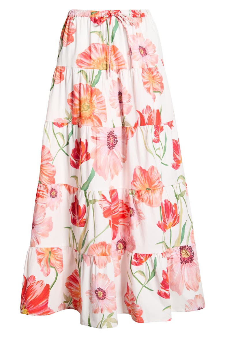 Marigold Tiered Midi Skirt, Alternate, color, IVORY POPPIES
