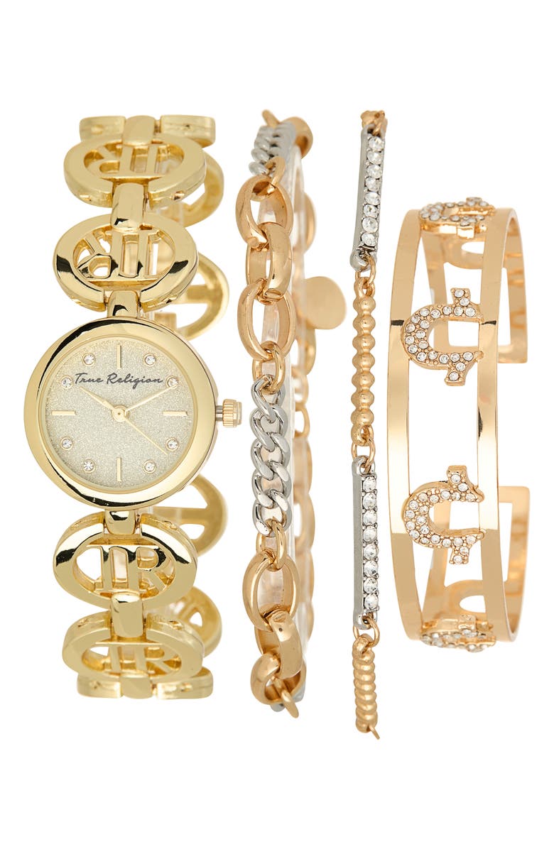 True Religion Logo Bracelet Watch, 24mm, Main, color, Gold