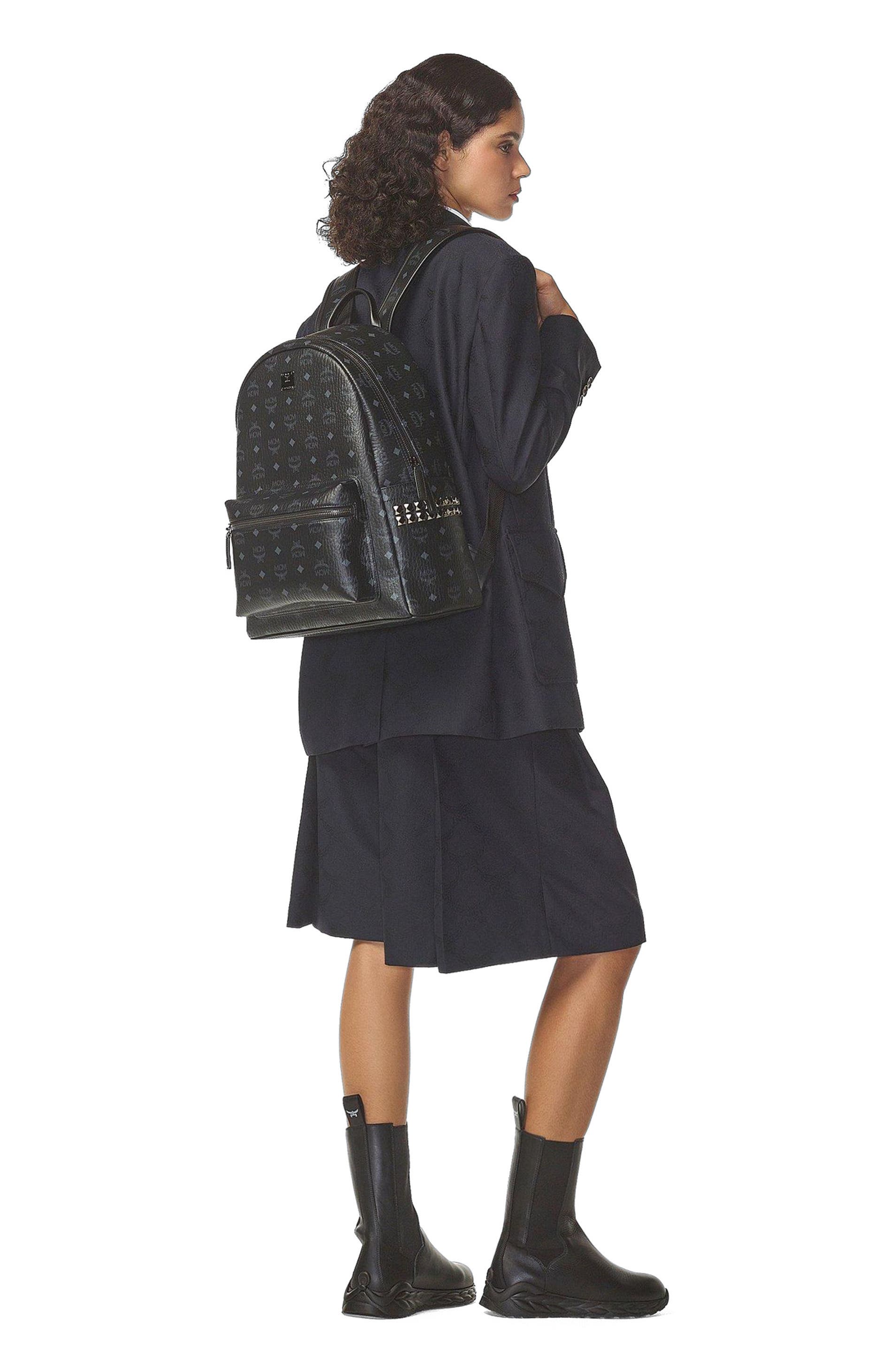 MCM Stark Side Studs Backpack in Visetos, Alternate, color, Black