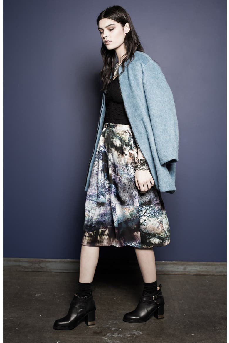 Fluffy Long Bomber Jacket, Alternate, color, BRIGHT BLUE