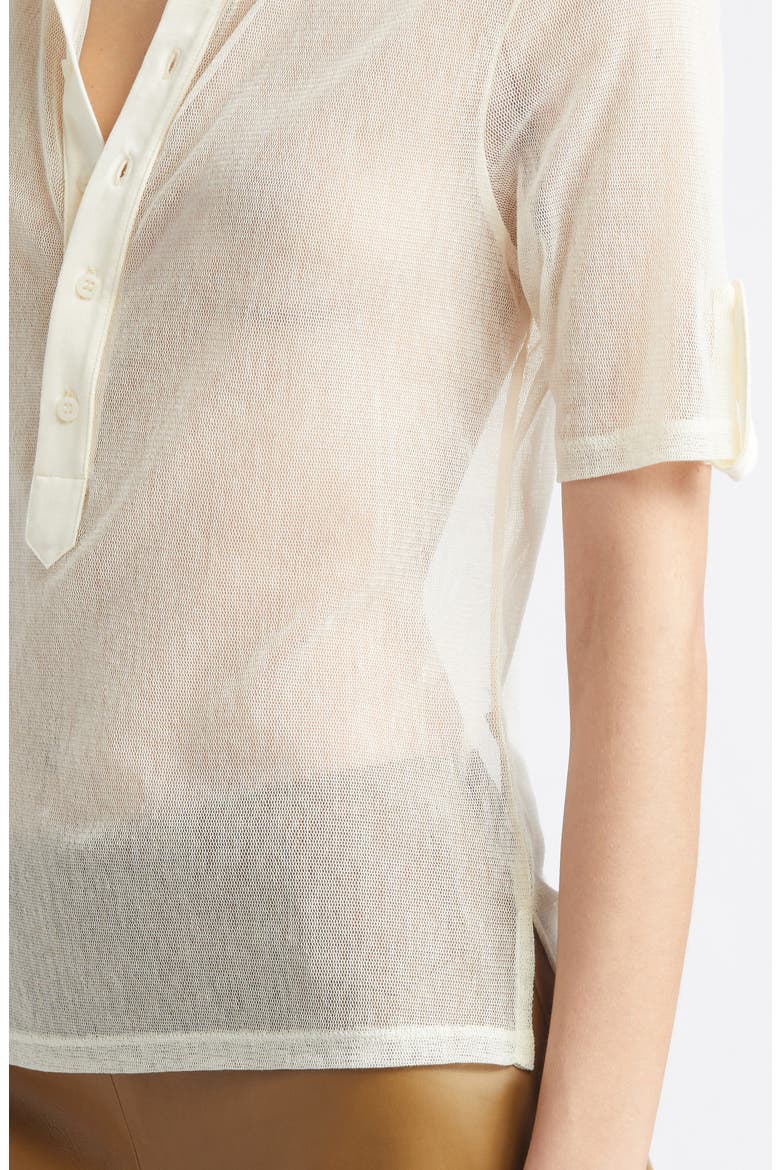 Sile Cotton Blend Tulle Polo Top, Alternate, color, 010 - OFF-WHITE