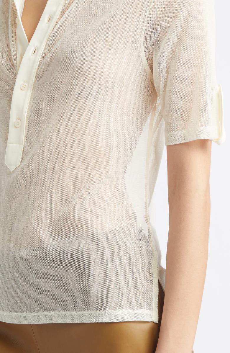Paloma Wool Sile Cotton Blend Tulle Polo Top, Alternate, color, 010 - Off-White