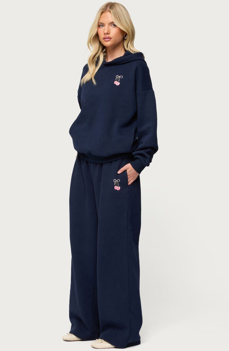 EDIKTED I Don't Chase I Attract Bow Wide Leg Sweatpants, Alternate, color, Navy