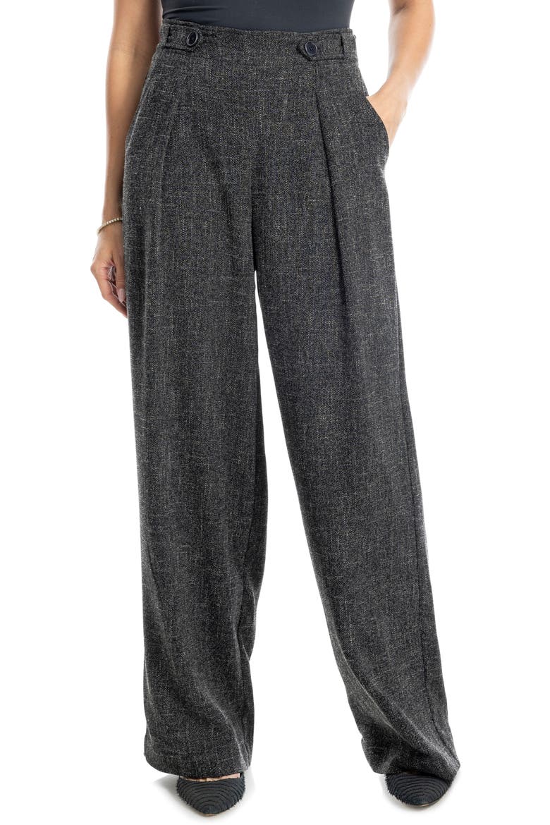 Soft Pleat Front Trousers, Main, color, BLACK MELANGE