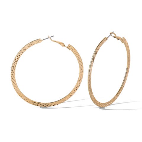 Textured Gold-Tone Large Hoop Earrings
