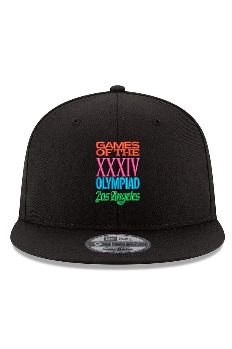 Men's New Era Black LA28 Superbloom Collection 9FIFTY Snapback Hat, Alternate, color, Black