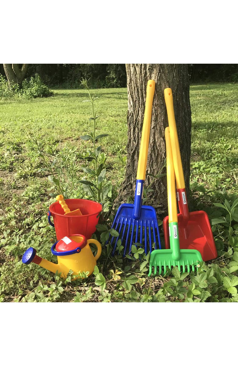 SPIELSTABIL Kids Garden Tools - Long Handled Garden Rake, Sand Box Toys and Toddler Gardening Tools for Ages 2-4, Made in Germany, Alternate, color, Green Multi