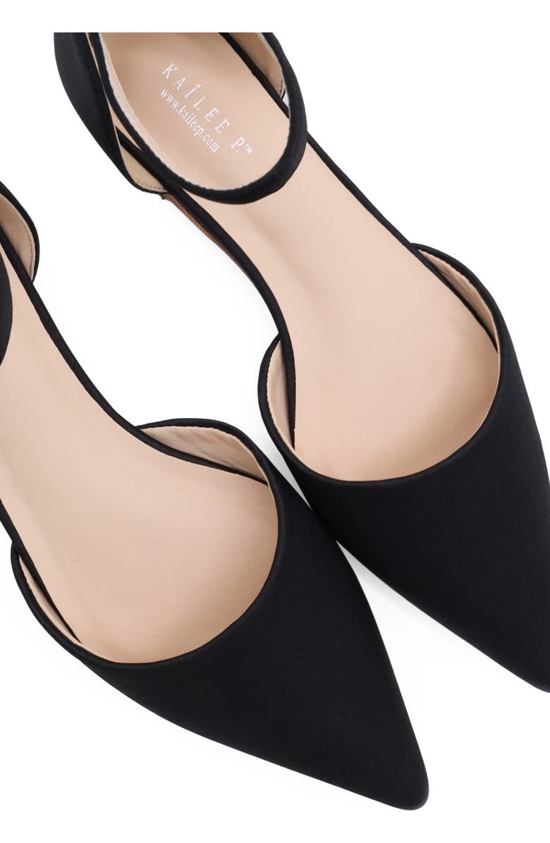 Kailee P Bella Satin Pointy Toe Flats with Ankle Strap, Alternate, color, Black