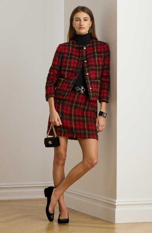 Ralph Lauren Mohair Plaid Pencil Mini Skirt In Red