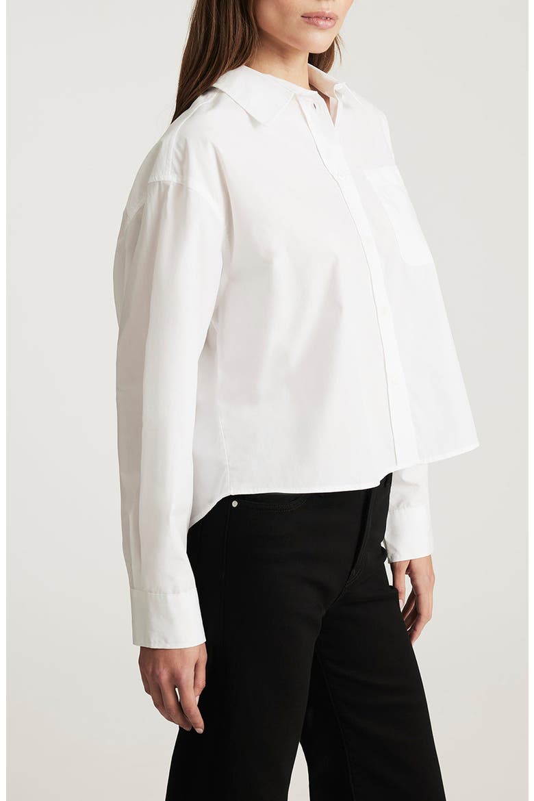 Long Sleeve Crop Cotton Button-Up Shirt, Alternate, color, WHITE