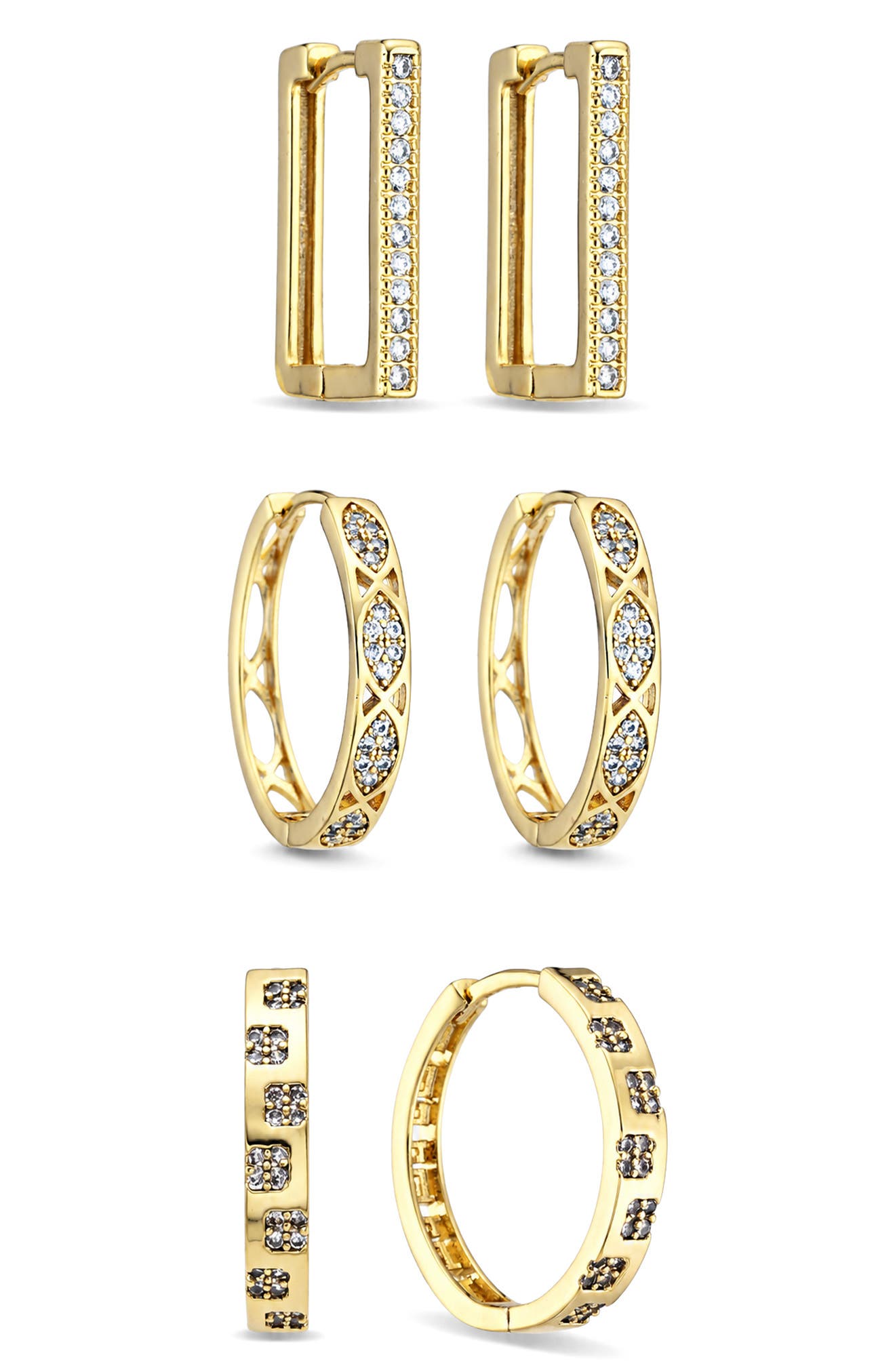 Elowyn Set of 3 Cubic Zirconia Hoop Earrings