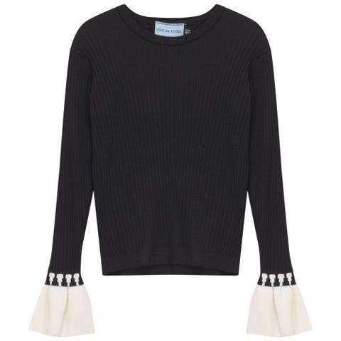 Rib Knit Belt Cuff Long Sleeve Top
