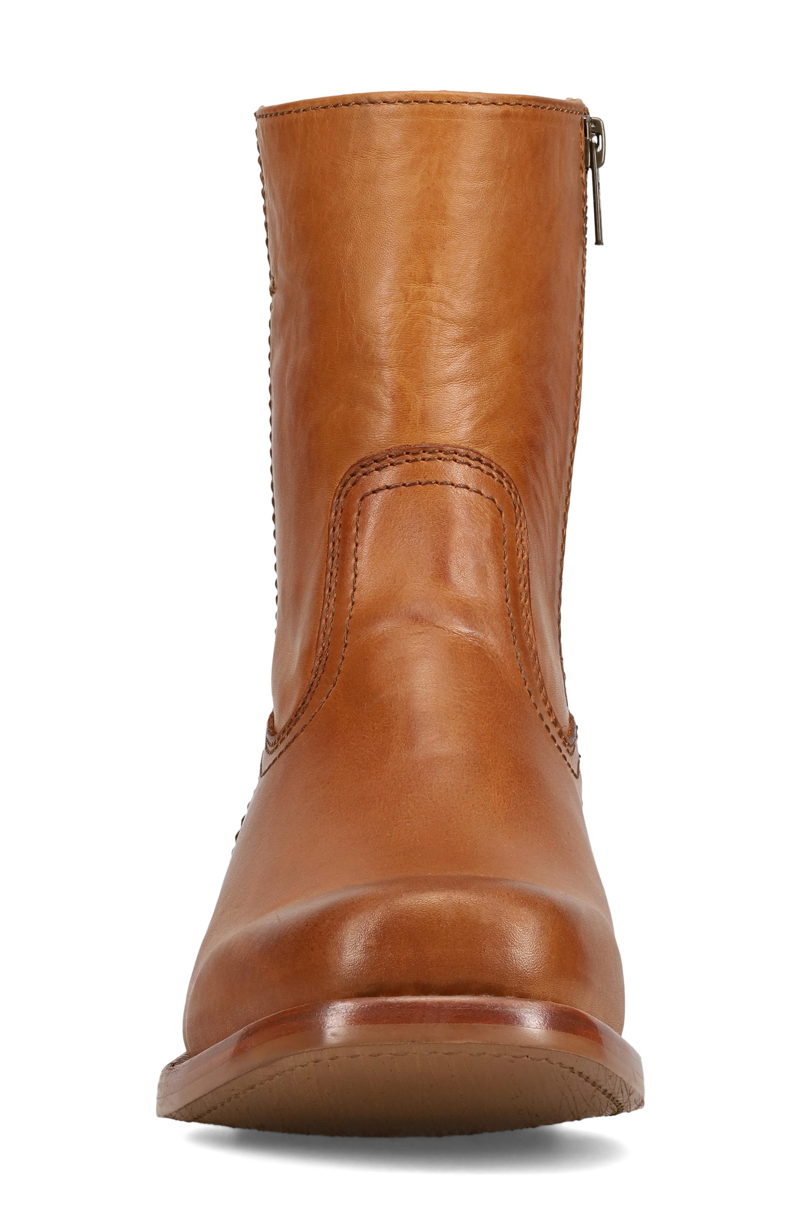 Frye Campus Leather Plain Toe Zip Boot, Alternate, color, Saddle