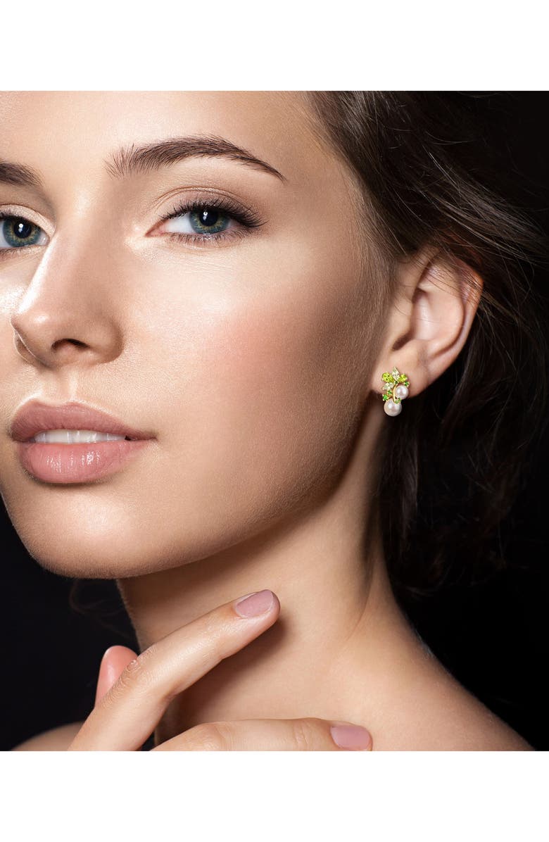 DELMAR 6-8.5mm Cultured Freshwater Pearl & Gemstone Cluster Earrings, Alternate, color, Green