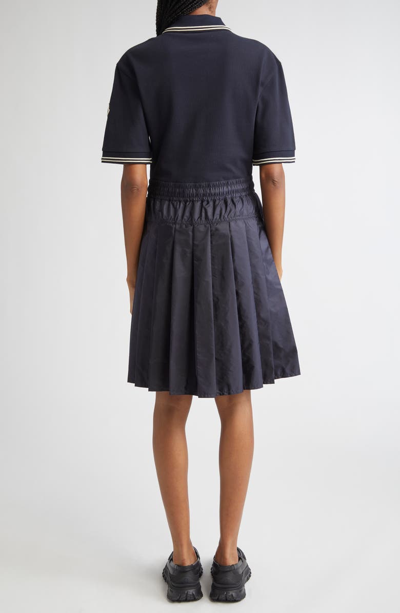 Moncler Mixed Media Polo Dress, Alternate, color, Dark Navy Blue