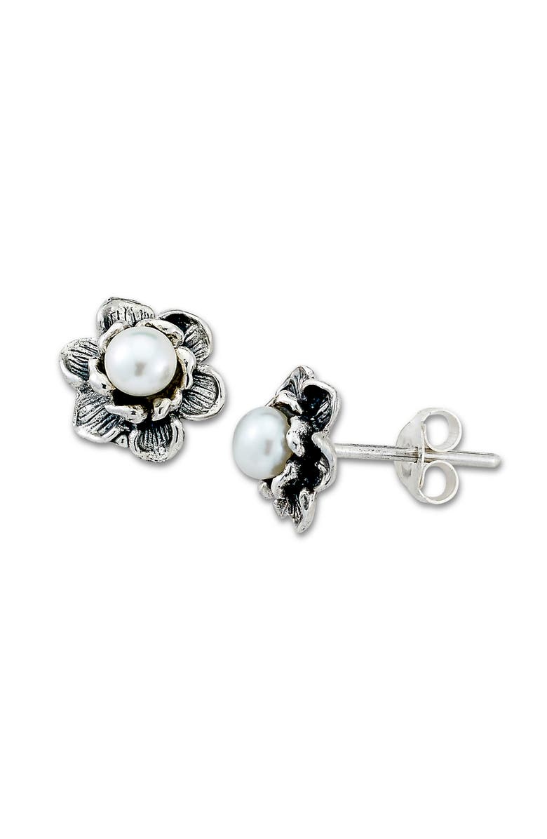 SAMUEL B. Sterling Silver & Freshwater Pearl Flower Stud Earrings, Main, color, White