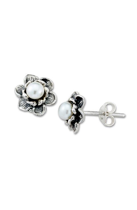 Sterling Silver & Freshwater Pearl Flower Stud Earrings