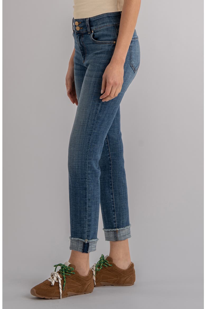 Amy Frayed Mid Rise Crop Slim Straight Leg Jeans, Alternate, color, WASH