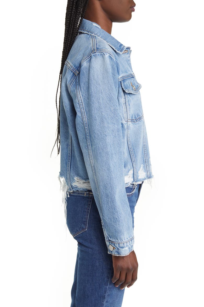 Ripped Distressed Denim Trucker Jacket, Alternate, color, ROSSUM 2YEAR RIPS