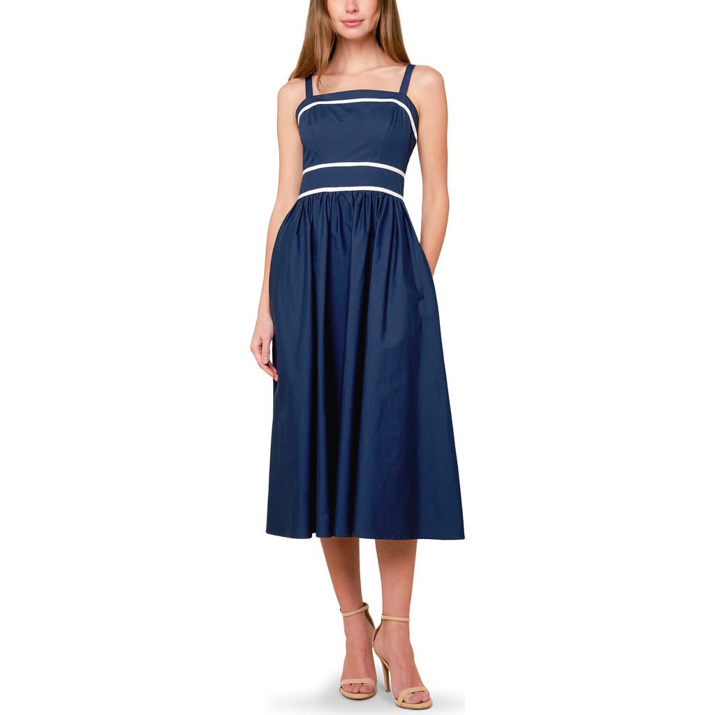 Shop Flying Tomato Contrast Stripe Midi Dress In Navy