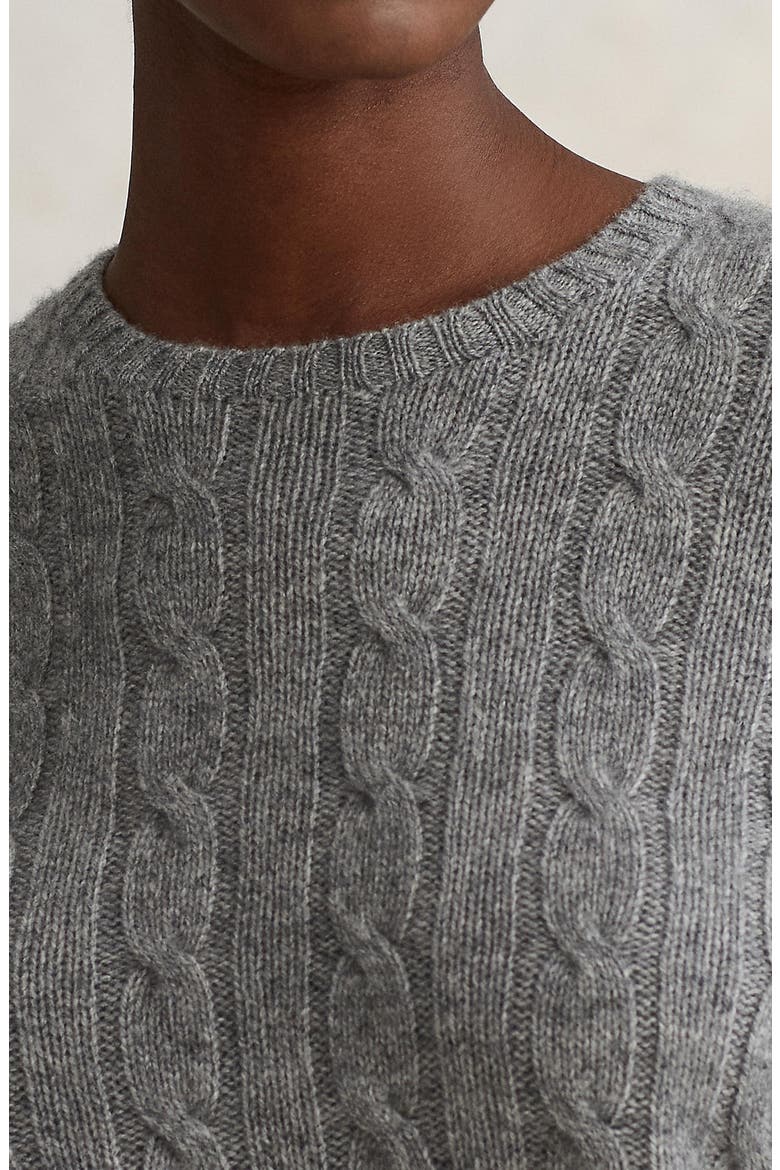 Julianna Cashmere Cable Crewneck Sweater, Alternate, color, BATTALION GREY HEATHER