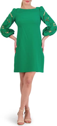 Vince Camuto Eyelet Sleeve Crepe Shift Dress | Nordstrom