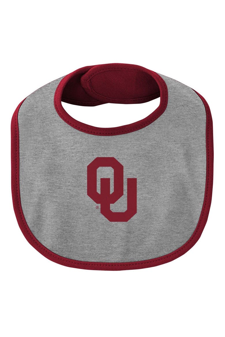 Newborn & Infant Crimson/Heather Gray Oklahoma Sooners Little Champ Bodysuit Bib & Booties Set, Alternate, color, Crimson