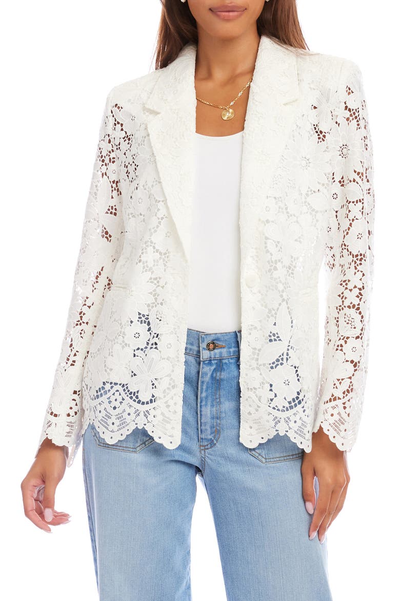 Scallop Trim Lace Blazer, Main, color, OFF WHITE