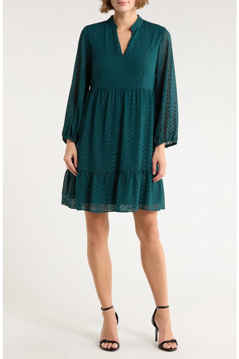 Shimmer Swiss Dot Long Sleeve Dress, Main, color, HUNTER