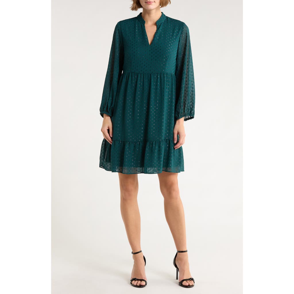Sandra Darren Shimmer Swiss Dot Long Sleeve Dress In Green