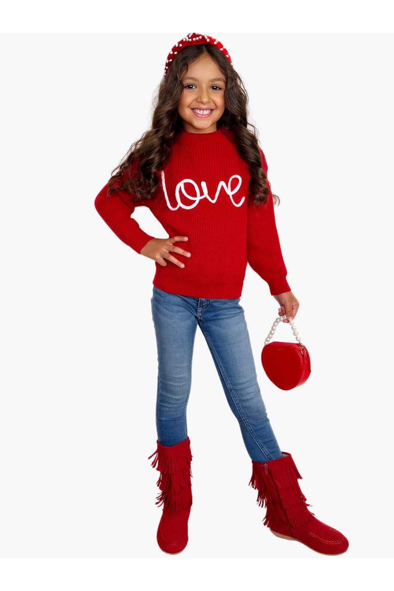 Love At First Sight Embroidered Chunky Knit Sweater, Main, color, Red