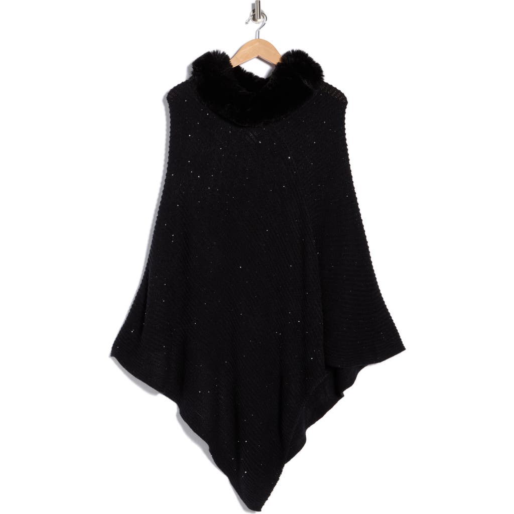 Vince Camuto Faux Fur Trim Poncho In Multi