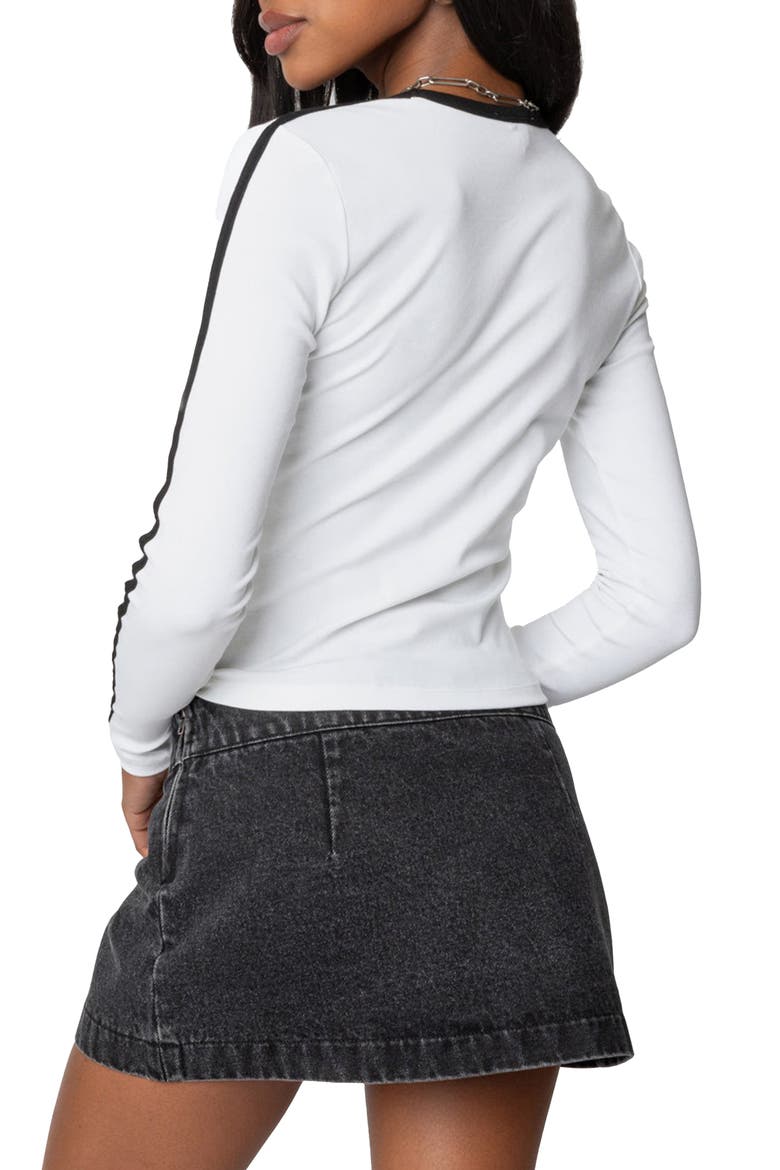 Contrast Trim Long Sleeve T-Shirt, Alternate, color, WHITE-AND-BLACK