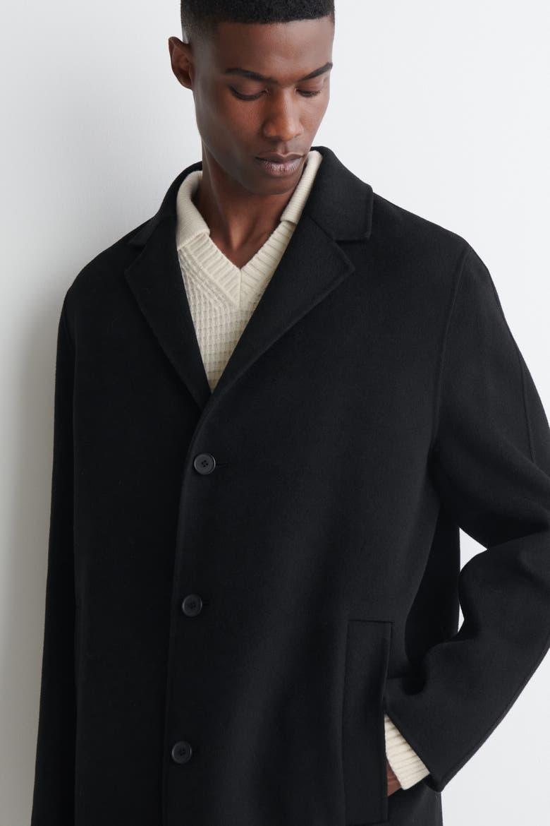 Tailored Double-Faced Wool-Blend Coat, Alternate, color, BLACK