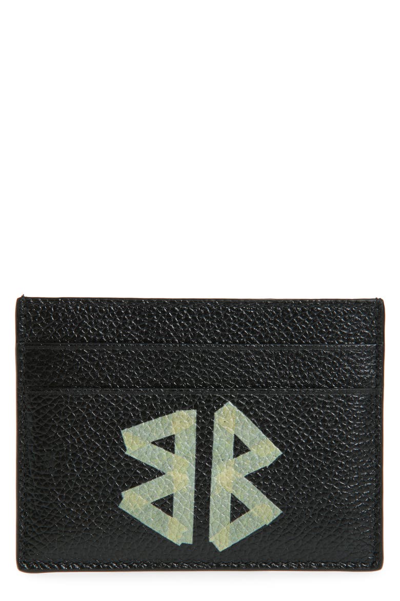 Cash Tape Type Logo Leather Card Holder, Main, color, BLACK/ LIGHT PAPER